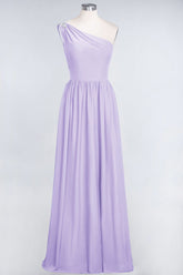 Affordable Chiffon One-Shoulder Ruffle Bridesmaid Dress with Beadings-27dress
