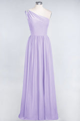 Affordable Chiffon One-Shoulder Ruffle Bridesmaid Dress with Beadings-27dress