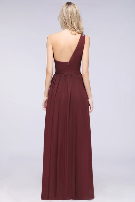 Affordable Chiffon One-Shoulder Ruffle Bridesmaid Dress with Beadings-27dress