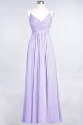 Affordable Chiffon Ruffle V-Neck Bridesmaid Dress with Spaghetti Straps-27dress