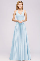 Affordable Chiffon V-Neck Sleeveless Lace Bridesmaid Dress Online-27dress