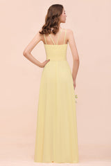 Affordable Daffodil Chiffon Sleeveless Long Bridesmaid Dress with Ruffle-27dress
