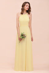 Affordable Daffodil Chiffon Sleeveless Long Bridesmaid Dress with Ruffle-27dress