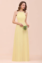 Affordable Daffodil Chiffon Sleeveless Long Bridesmaid Dress with Ruffle-27dress