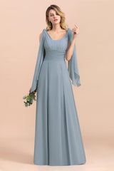 Affordable Dusty Blue Ruffle Convertible Bridemsiad Dress-27dress