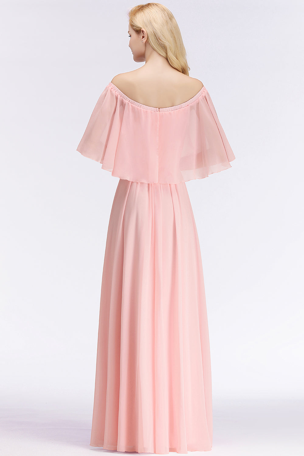 Affordable Flounced Crinkle Halter Bridesmaid Dresses Modest Pink Chiffon Wedding Party Dress-27dress