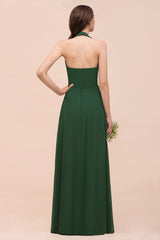 Affordable Halter Beading Ruffle Dark Green Bridesmaid Dress With Shawl-27dress