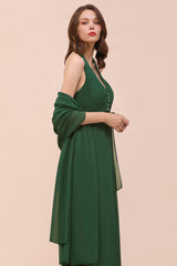 Affordable Halter Beading Ruffle Dark Green Bridesmaid Dress With Shawl-27dress