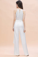 Affordable Halter Sleeveless Ivory Charmeuse Bridesmaid Jumpsuit Online-27dress