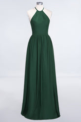 Affordable Halter Sleeveless Long Burgundy Bridesmaid Dress with Ruffle-27dress