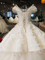 Affordable Jewel Off-the-shoulder A-line Wedding Dresses With Appliques Ivory Ruffles Lace Bridal Gowns On Sale-27dress