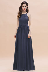 Affordable Jewel Sleeveless Stormy Chiffon Bridesmaid Dress with Ruffles Online-27dress