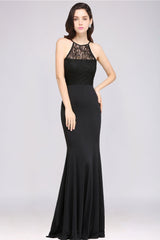 Affordable Mermaid Keyhole Black Lace Bridesmaid Dress Online-27dress