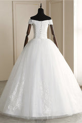 Affordable Off-the Shoulder Sweetheart Tulle Wedding Dress Appliques Sleeveless Bridal Gowns with Pearls-27dress