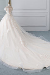 Affordable Off-the-Shoulder White Tulle Lace Wedding Dress Sweetheart Appliques Bridal Gowns On Sale-27dress