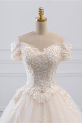 Affordable Off-the-Shoulder White Tulle Lace Wedding Dress Sweetheart Appliques Bridal Gowns On Sale-27dress