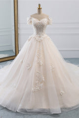 Affordable Off-the-Shoulder White Tulle Lace Wedding Dress Sweetheart Appliques Bridal Gowns On Sale-27dress