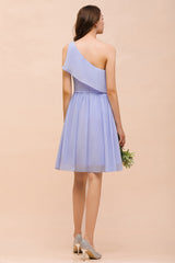 Affordable One Shoulder Ruffle Lavender Chiffon Short Bridesmaid Dress-27dress