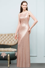 Affordable Pink Sequined Long Bridesmaid Dress With Scoop-27dress