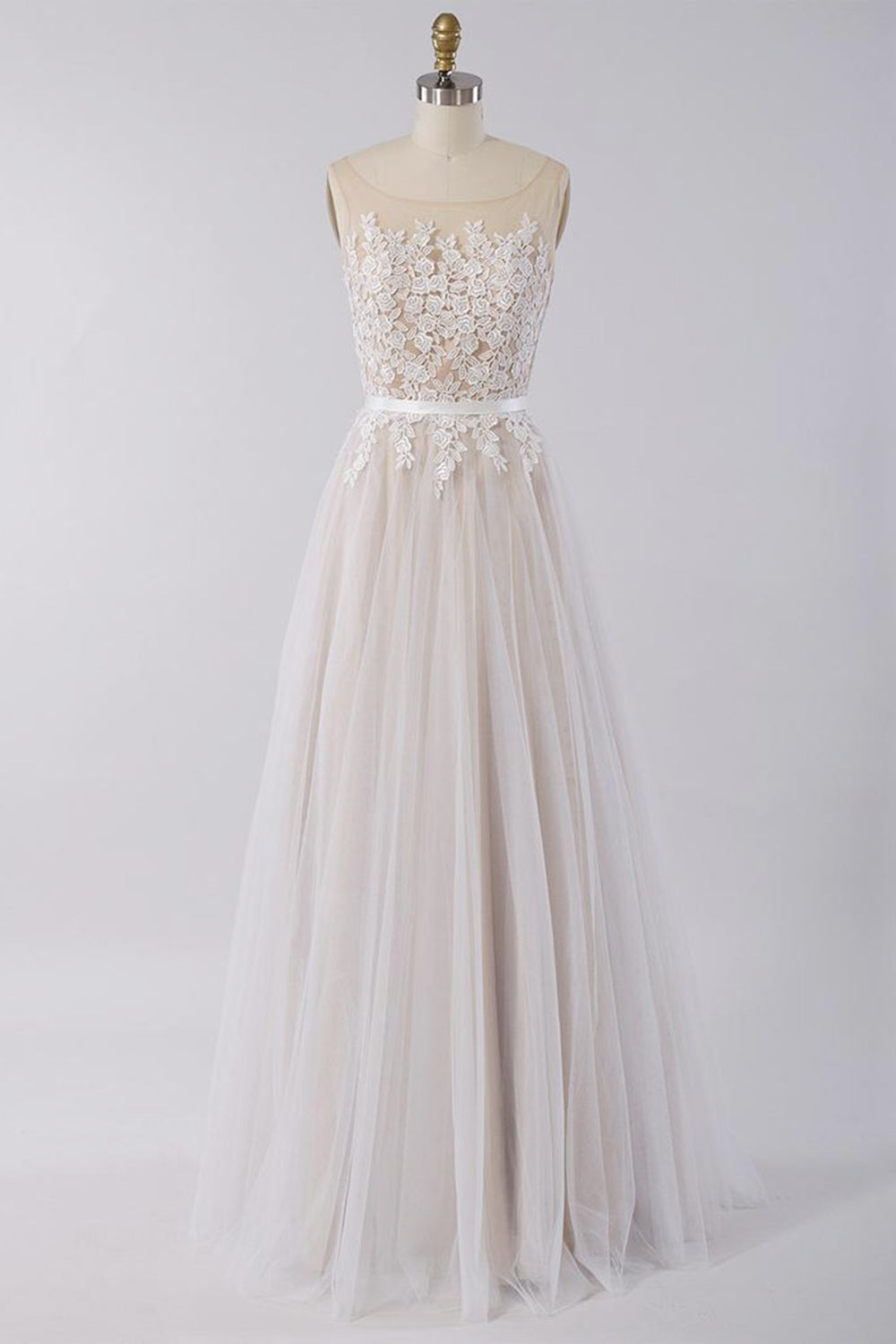 Affordable Sleeveless Jewel Appliques Wedding Dress Tulle Ruffles A-line Bridal Gowns On Sale-27dress