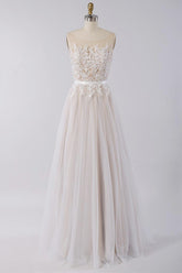 Affordable Sleeveless Jewel Appliques Wedding Dress Tulle Ruffles A-line Bridal Gowns On Sale-27dress
