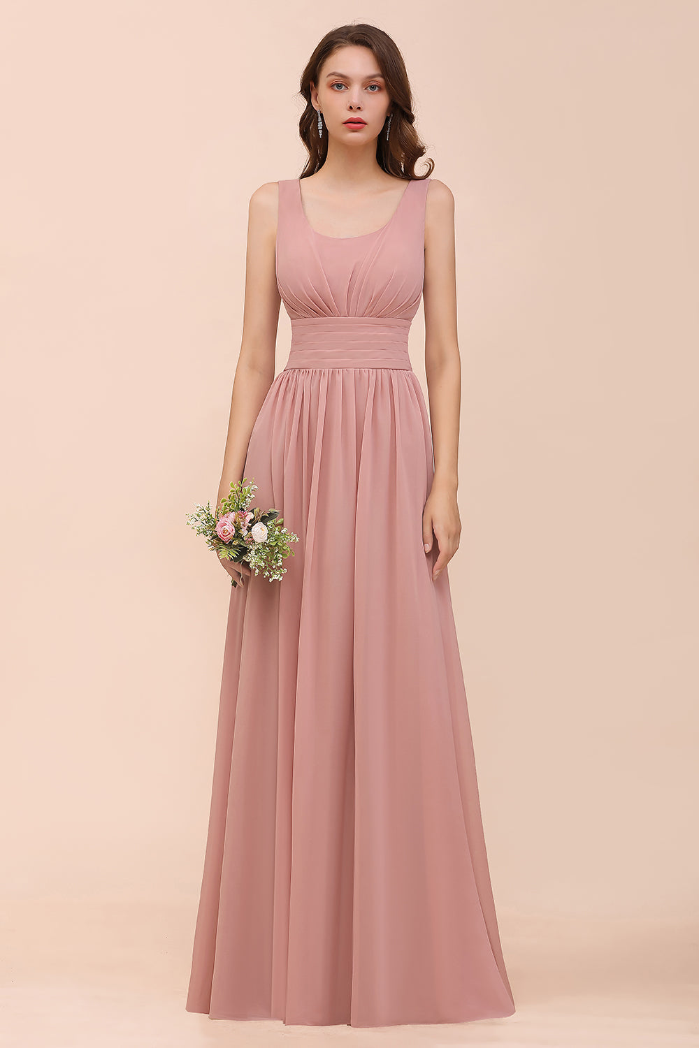 Affordable Sleeveless Ruffle Vintage Mauve Bridesmaid Dress-27dress