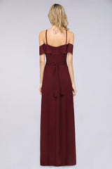 Affordable Spaghetti Straps Burgundy Long Bridesmaid Dress With Bow Sash-27dress