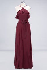 Affordable Spaghetti Straps Burgundy Long Bridesmaid Dress With Bow Sash-27dress