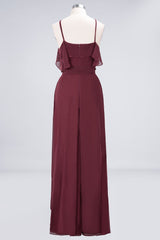 Affordable Spaghetti Straps Burgundy Long Bridesmaid Dress With Bow Sash-27dress