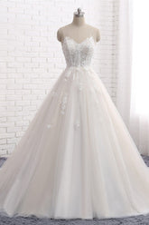 Affordable Spaghetti Straps Sleeveless Lace Wedding Dresses A-line Tulle Ruffles Bridal Gowns On Sale-27dress