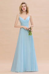 Affordable Spaghetti-Straps Slit Long Chiffon Bridesmaid Dress with Ruffle-27dress