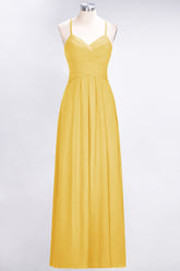 Affordable Spaghetti Straps V-Neck Burgundy Chiffon Bridesmaid Dress with Keyhole Back-27dress