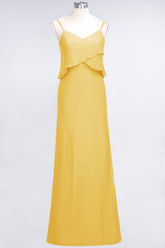 Affordable Spaghetti-Straps V-Neck Burgundy Chiffon Bridesmaid Dresses-27dress