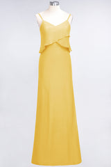Affordable Spaghetti-Straps V-Neck Burgundy Chiffon Bridesmaid Dresses-27dress