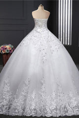 Affordable Strapless Sweetheart Ball Gown Wedding Dress Appliques Sleeveless Bridal Gowns with Beadings-27dress