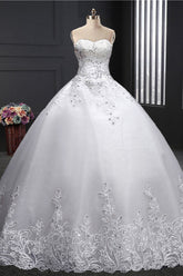 Affordable Strapless Sweetheart Ball Gown Wedding Dress Appliques Sleeveless Bridal Gowns with Beadings-27dress