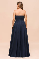 Affordable Strapless Sweetheart Long Bridesmaid Dress with Ruffle-27dress