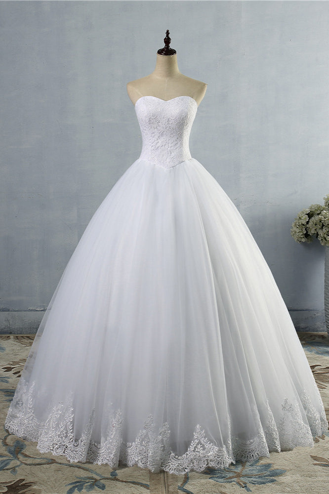 Affordable Strapless Sweetheart Tulle Wedding Dress Sleeveless Lace Appliques Bridal Gowns On Sale-27dress