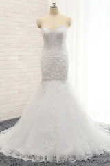 Affordable Strapless Tulle Lace Wedding Dress Sleeveless Sweetheart Bridal Gowns with Appliques On Sale-27dress