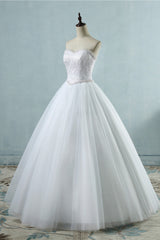 Affordable Strapless Tulle Lace Wedding Dresses Sweetheart Sleeveless Bridal Gowns with Pearls Online-27dress