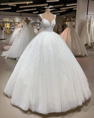 Affordable Straps A-line White Wedding Dresses With Appliques Tulle Ruffles Bridal Gowns Online-27dress