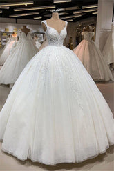 Affordable Straps A-line White Wedding Dresses With Appliques Tulle Ruffles Bridal Gowns Online-27dress