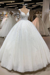 Affordable Straps A-line White Wedding Dresses With Appliques Tulle Ruffles Bridal Gowns Online-27dress