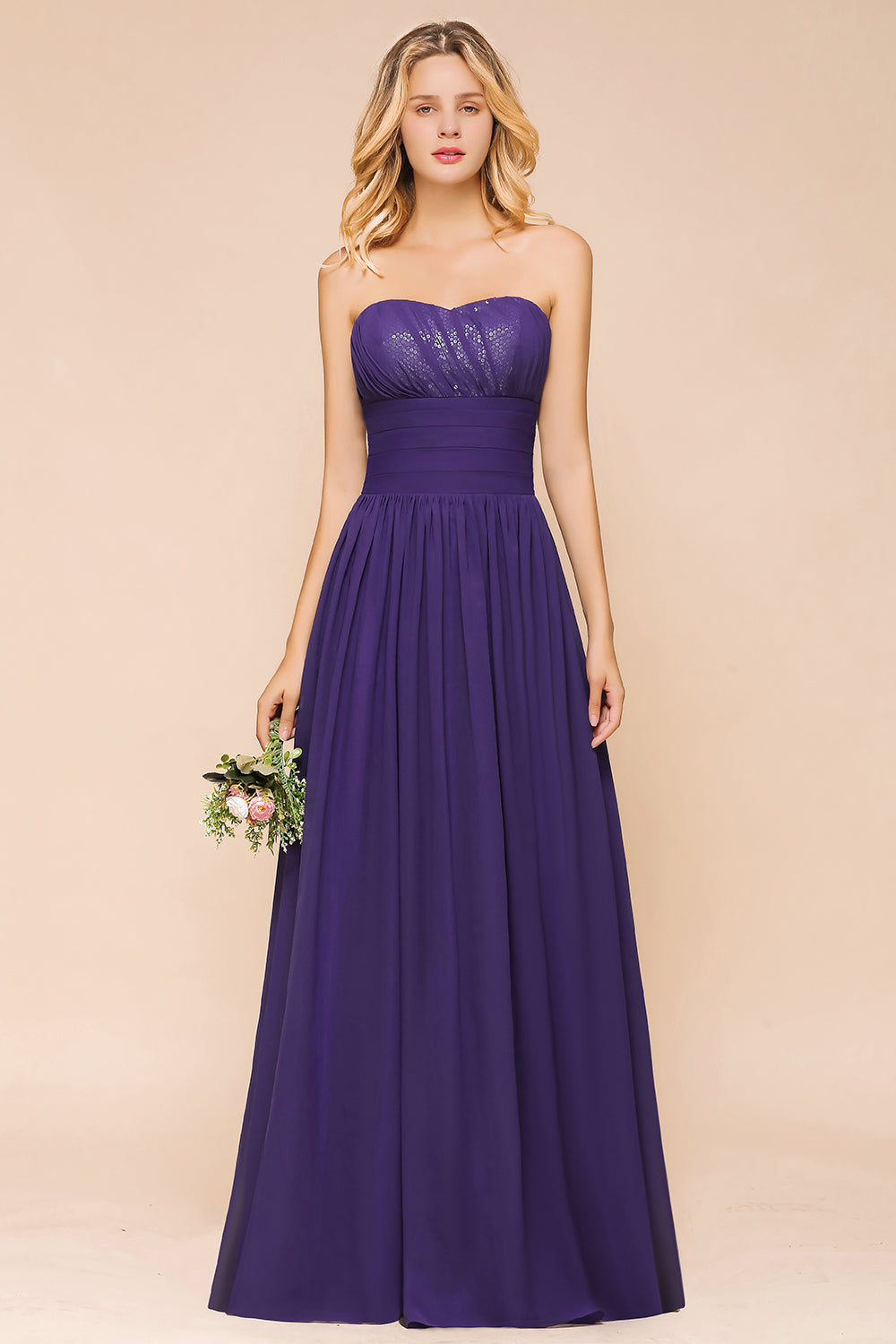 Affordable Sweetheart Sequins Regency Bridesmaid Dress with Pleats-27dress
