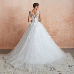Affordable Sweetheart Sleeveless White Lace Wedding Dresses Online-27dress