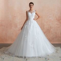 Affordable Sweetheart Sleeveless White Lace Wedding Dresses Online-27dress