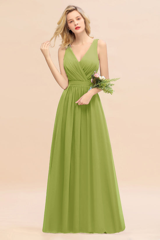 Affordable V-Neck Ruffle Long Grape Chiffon Bridesmaid Dress with Bow-27dress