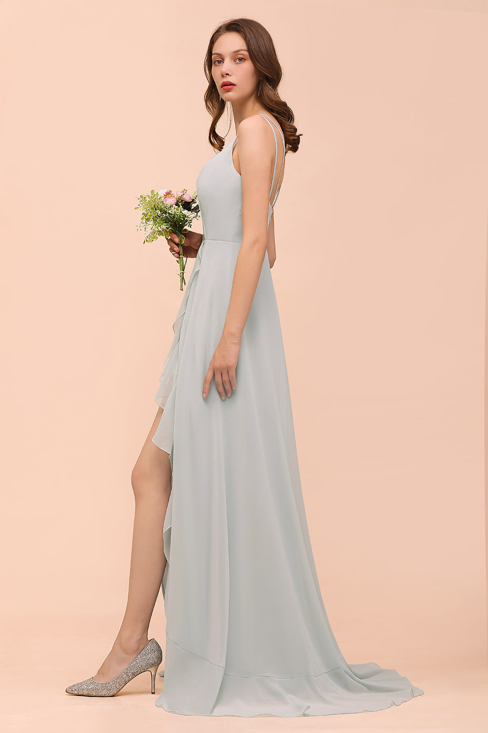 Affordable V-Neck Ruffle Mist Chiffon Bridesmaid Dresses Affordable-27dress