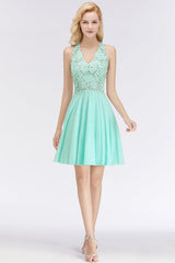 Affordable V-Neck Short Lace Birdesmaid Dresses Online-27dress
