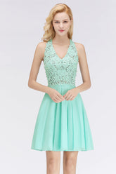 Affordable V-Neck Short Lace Birdesmaid Dresses Online-27dress